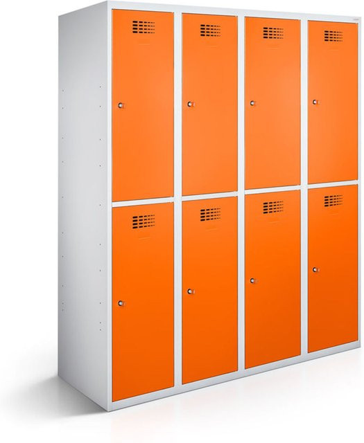 rotstahl Garderobenspind mit 8 Türen in Orange und lichtgrauem Korpus, B/T/H: 120 x 50 x 180 cm - Bild 1