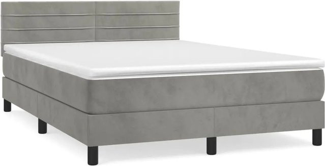 vidaXL Boxspringbett mit Matratze in Hellgrau aus Samt, B/T: 140 x 190 cm - Bild 1