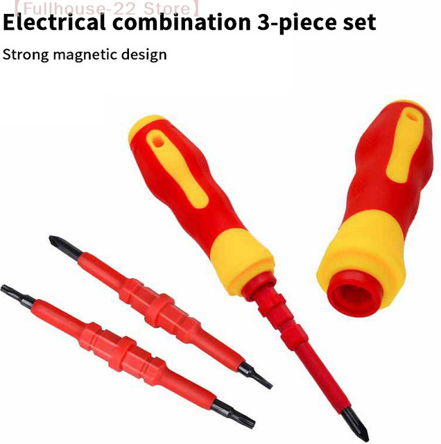 Hoeaden 3-in-1 Isoliertes Schraubendreher-Set mit Bits für Elektriker, Schlitz und Kreuzkopf PH1 PH2, 3-teilig - Bild 1