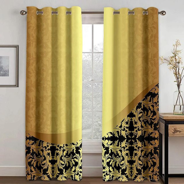 Yiran Furniture Luxus-Vorhänge mit abstraktem Barock-Druck aus Polyester in Gold, 2er-Set, B: 50 cm, H: 160 cm - Bild 1