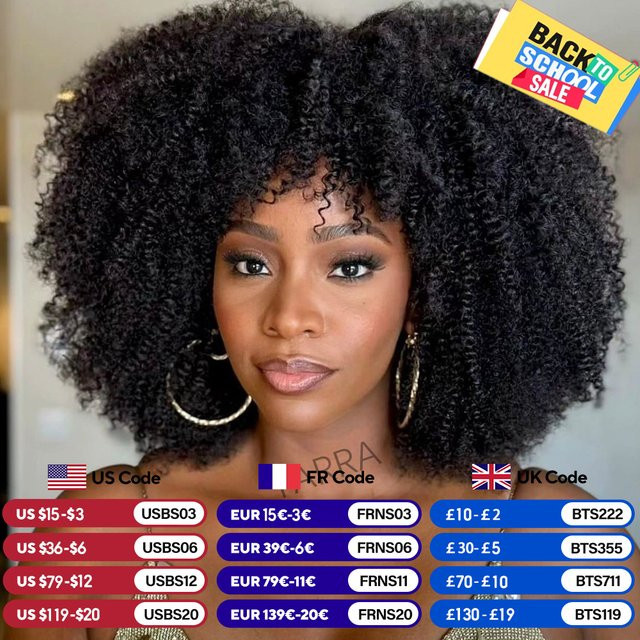 YARRA Echthaarperücke Afro Kinky Curly mit Pony, 180 250 Dichte, Damen - Bild 1