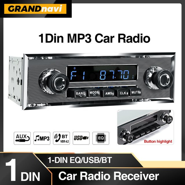 Grandnavi 1 Din Autoradio Retro MP3-Player mit Bluetooth, USB und AUX in Silber - Bild 1
