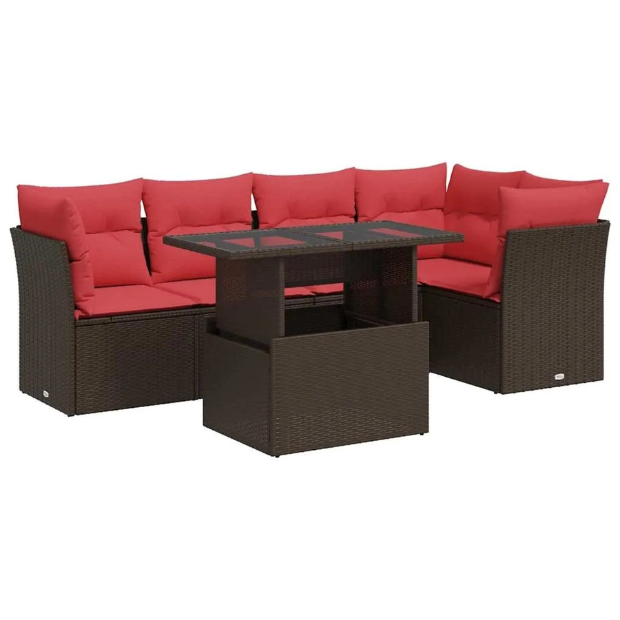 vidaXL 6-teilige Garten-Sofagarnitur in L-Form aus Polyrattan und Akazie mit Kissen in Braun - Bild 2