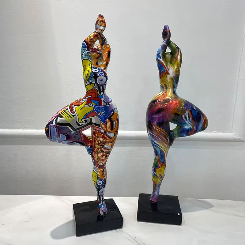 DUTRIEUX Abstrakte Kunstfigur Fat Lady aus Kunstharz in Mehrfarbig als moderne Yoga-Statue für dein Zuhause - Bild 2