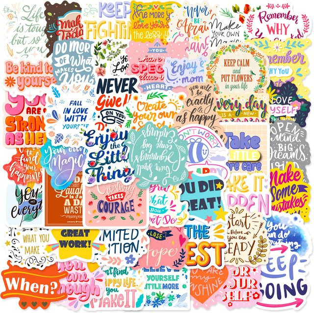 50 Stück inspirierende Aufkleber mit positiven Affirmationen in Multicolour für Journaling, Laptop und Computer - Bild 1