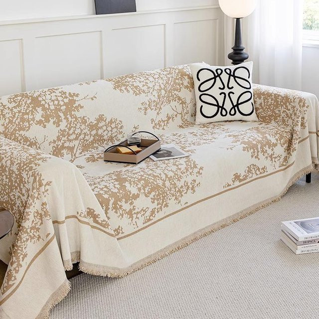 Supermarket GO Sofaüberwurf mit Zweigmuster in Beige, gesteppter Möbelbezug aus Polyester, B/B: 180 x 180 cm - Bild 1
