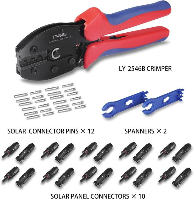 Sola Solar-Crimper-Werkzeugsatz mit 12 Paar Steckverbindern und 2 Schraubenschlüsseln für 14–10 AWG Solarpanel-Kabel in Multicolour - Bild 1