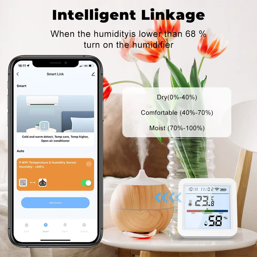 Tuya Smart WiFi Temperatur und Feuchtigkeit Sensor mit Hintergrundbeleuchtung, weißes Hygrometer Thermometer für Smart Home, kompatibel mit Alexa und Google Home Assistant - Bild 2