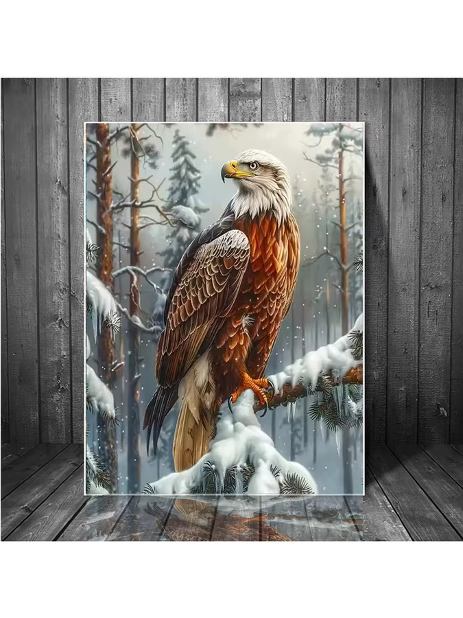 Laixiaoli 5D Diamant Stickerei Set Adler in Winterlandschaft, Mehrfarbiges DIY Diamant Mosaik Wandbild für Erwachsene - Bild 2