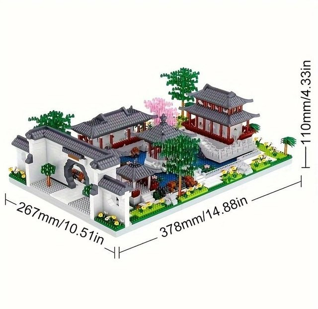 Fashnics Suzhou Garten Chinesisches klassisches Gebäude Mikropartikel Bausteinmodell, Lernspielzeug, ab 6 Jahren - Bild 1