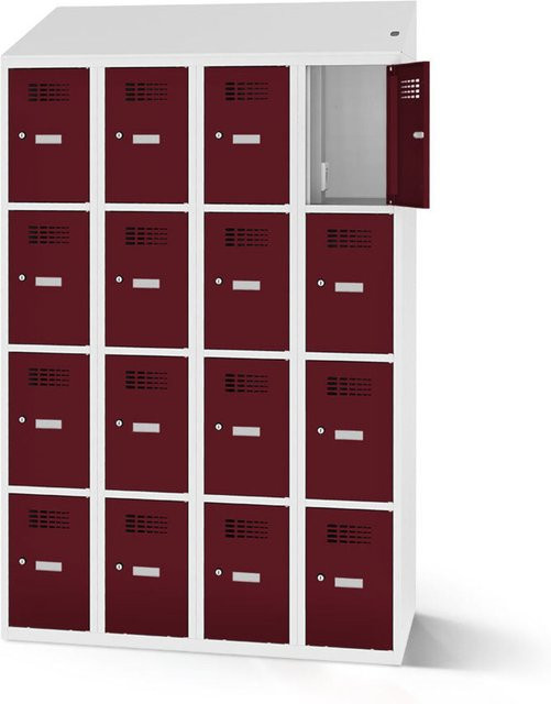 rotstahl Fächerschrank mit 16 Fächern und Ladefunktion, Farbe Bordeaux, Korpus Lichtgrau, B: 120 cm, H: 200 cm - Bild 1