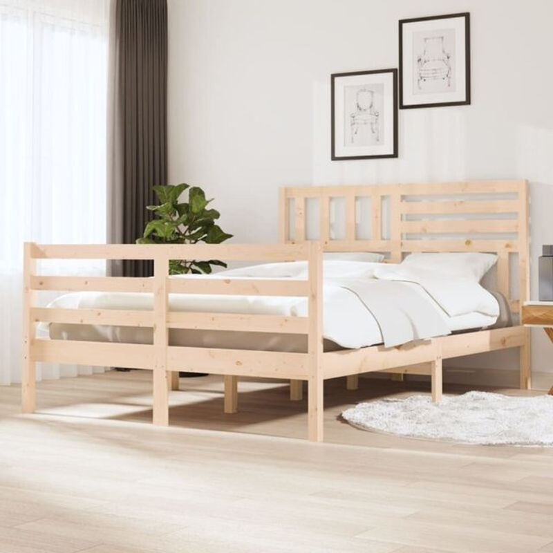 Massivholzbett aus Kiefer in Braun im skandinavischen Design von Vidaxl, B/T/H: 140 x 200 cm - Bild 1