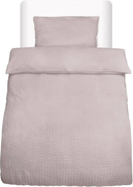 Beautissu 2-teiliges Seersucker Bettwäsche-Set aus Microfaser in Taupe, bestehend aus Bettbezug Breite: 155 cm, Höhe: 220 cm und Kissenbezug Breite: 40 cm, Höhe: 80 cm - Bild 1