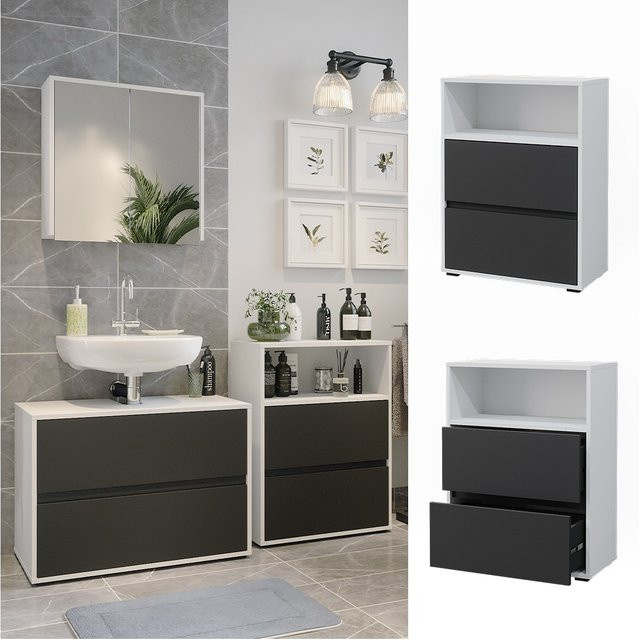 Vicco Midischrank Maltin Badezimmer Weiß Anthrazit B: 60 cm, T: 30 cm, H: 78 cm - Bild 1
