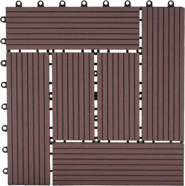 MCW WPC Bodenfliese Sarthe Holzoptik Coffee für Balkon und Terrasse, 11 Stück à 30 x 30 cm, 1 qm - Bild 1