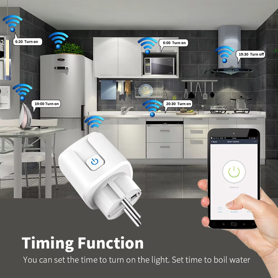 Szaoju WLAN Smart Steckdose mit EU-Stecker 20A in Weiß, kompatibel mit Tuya Smart Life App, Alexa, Yandex Alice und Google Assistant - Bild 2