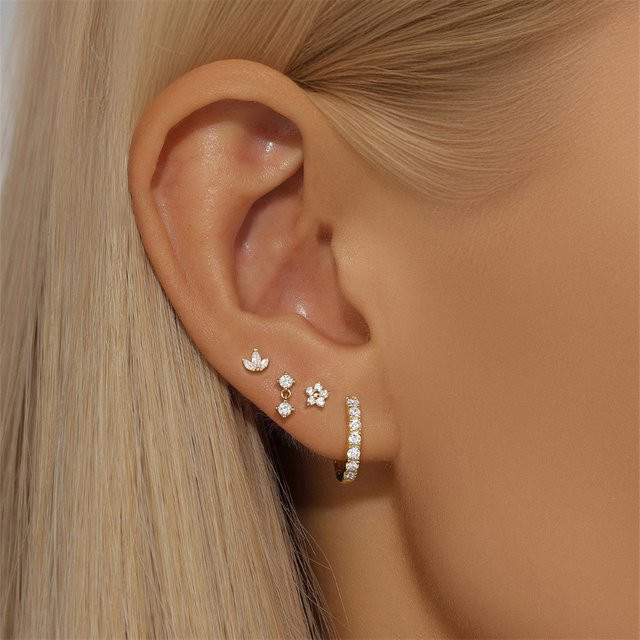 Yuedane Ohrstecker Set, 14K vergoldet, Edelstahl, Zirkonia, Kristall, Damen - Bild 1