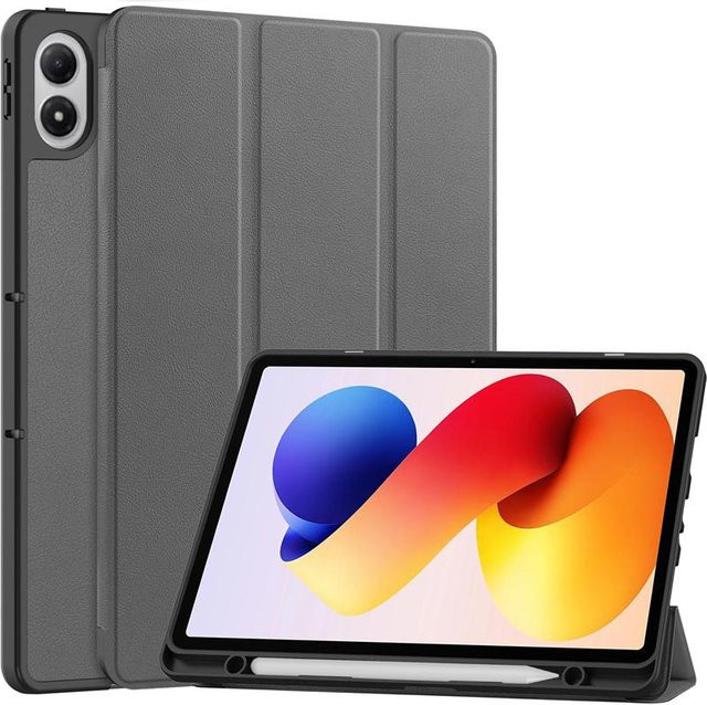 Xiaomi Schutzhülle für Redmi Pad Pro und Poco Pad M1 mit Stifthalter, Magnetische Smart-Abdeckung aus Leder, Grau - Bild 1