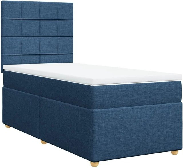 vidaXL Boxspringbett mit Matratze in Blau und Weiß, Hybrid-Bett mit USB-Ladeport und Unterbettbeleuchtung, B/T: 90 x 190 cm - Bild 1