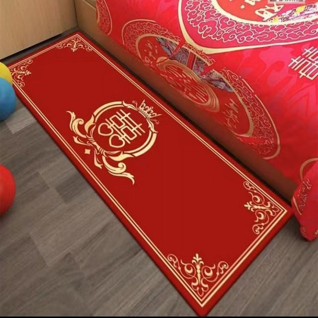 Roter Hochzeits-Teppich mit chinesischem Glückszeichen, rutschfest und schmutzabweisend, Polyester, B/T: 50 x 160 cm - Bild 1