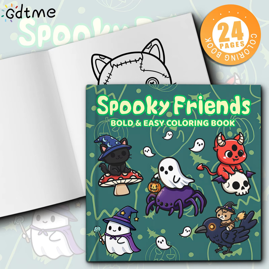 Spooky Friends Malbuch für Erwachsene mit niedlichen Halloween-Kreaturen in Multicolor zur Entspannung und zum Stressabbau - Bild 2