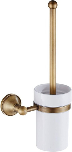 CosyHome Toilettenbürstenhalter Set aus Messing und Keramik in Weiß, Wandmontiert, Antikes Design - Bild 1