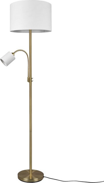 TRIO Stehlampe Hotel in Messing und Weiss mit Stoffschirm, Höhe: 170 cm, Durchmesser: 40 cm, 2 E27 Fassungen - Bild 1