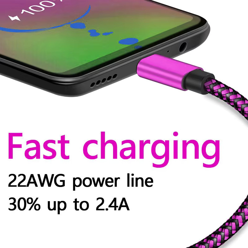 USB-A auf Typ-C Ladekabel aus weißem Nylon-Geflecht mit 2,4 A Schnellladefunktion und Datensynchronisation für Android-Geräte wie Xiaomi, Samsung und Huawei - Bild 3