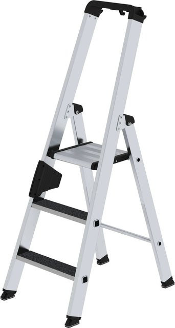 PROREGAL Stufen-Stehleiter einseitig begehbar mit Clip-Step R13 in Silber, 3 Stufen - Bild 1