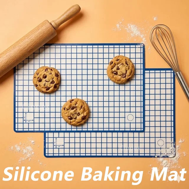 Cippes Silikon-Backmatte mit Gittermuster in Gelb und Blau, wiederverwendbare Antihaft-Ofeneinlage für Kekse und Macarons, B/T: 30 x 20 cm - Bild 1
