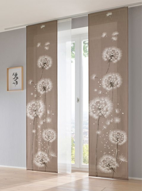 Schiebevorhang Heine Home mit Pusteblumen-Design, semi-transparent, Polyester, Farben: Braun und Weiß, Breite: 145 cm, Höhe: 57 cm - Bild 1