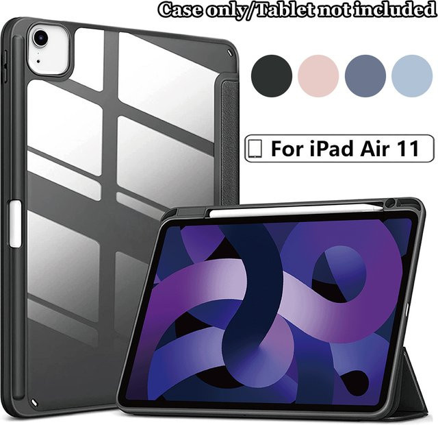 Chenxiaotong Klare Acrylhülle für iPad Air 4/5/6/7 und iPad Pro 11 Zoll 1./2./3./4. Generation mit Stiftschlitz und automatischer Sleep/Wake-Funktion in Transparent oder Schwarz - Bild 1