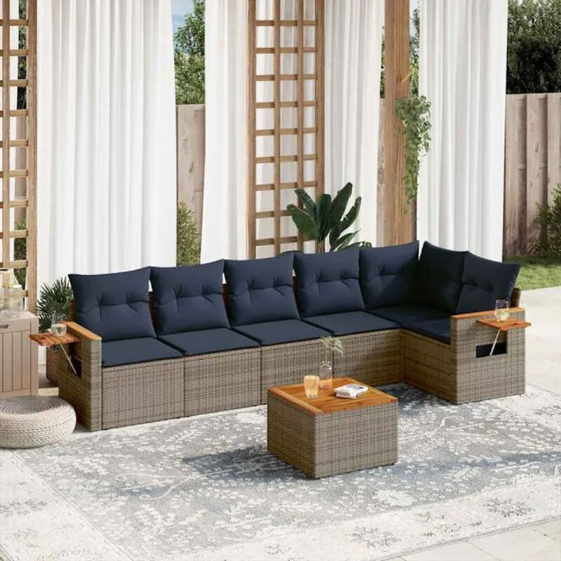 7-teilige Garten-Sofagarnitur aus Poly-Rattan mit Kissen in Grau von vidaxl - Bild 1