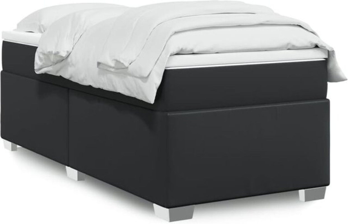 vidaxl Boxspringbett mit Matratze aus Kunstleder in Schwarz, B/T/H: 100 x 200 cm - Bild 1