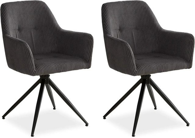 Homestyle4u 2er Set Polsterstühle drehbar in Grau mit Cord-Bezug und Armlehnen - Bild 1