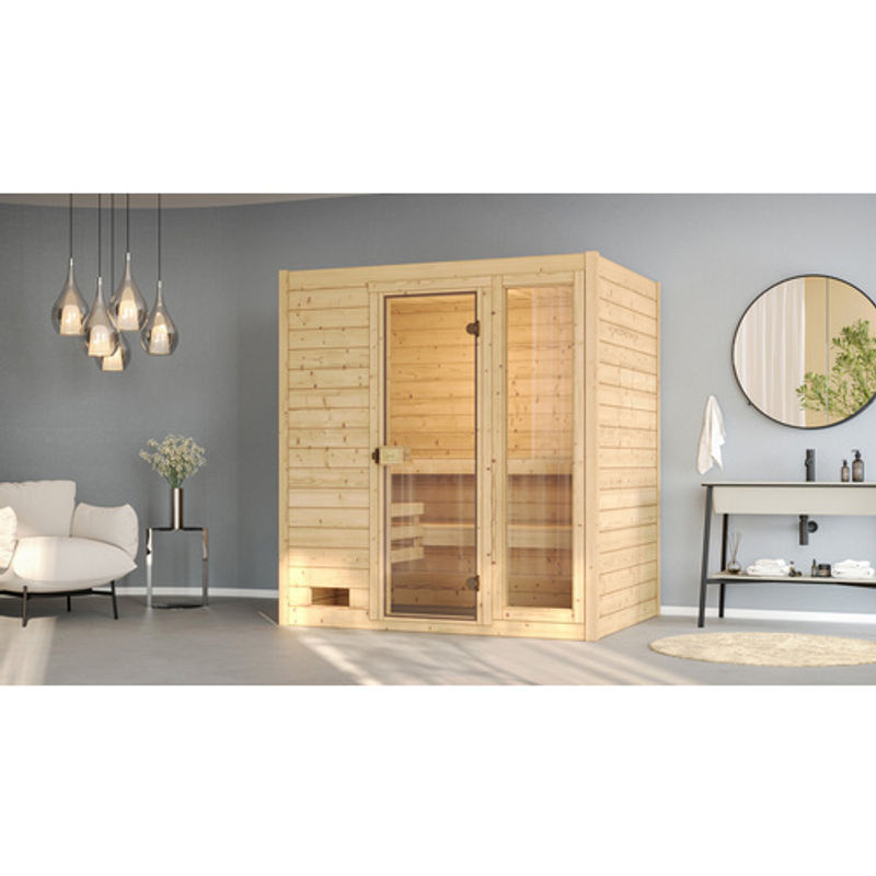 WEKA Massivholzsauna Valida 2 für 6 Personen in Braun mit 5,4 kW Ofen und integrierter Steuerung - Bild 2