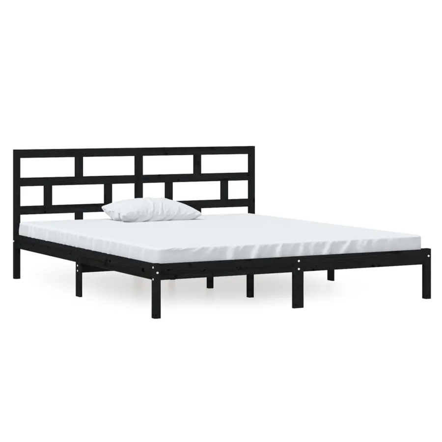 vidaXL Massivholzbett aus Kiefer in Schwarz, Modernes Doppelbett für Erwachsene, B/T/H: 141 x 195,5 x 100 cm - Bild 2