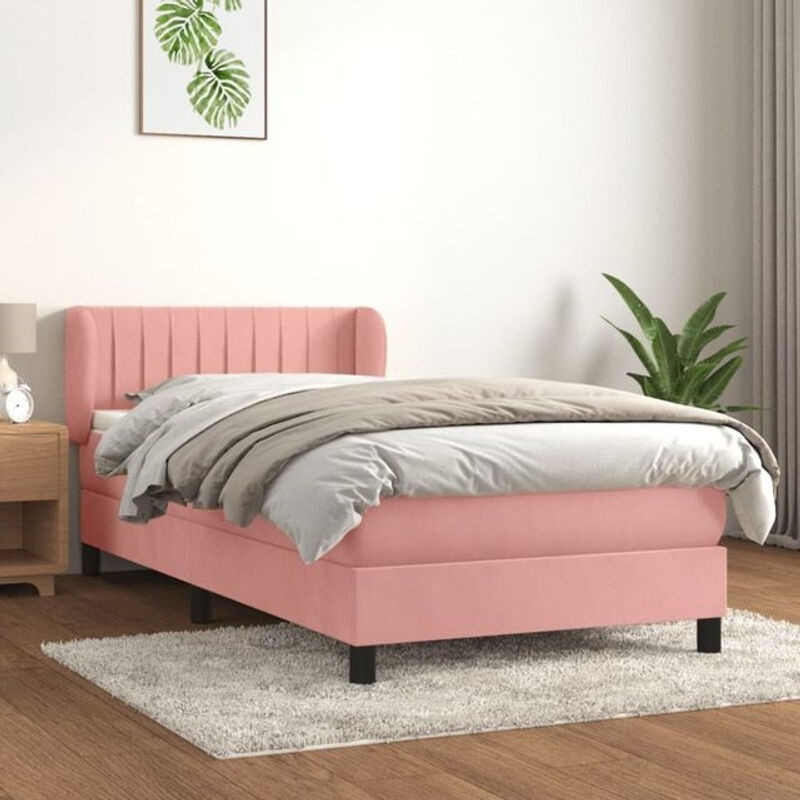 Vidaxl Boxspringbett mit Matratze aus Samt in Rosa und Weiß, B/T/H: 100 x 200 x 78 cm - Bild 1