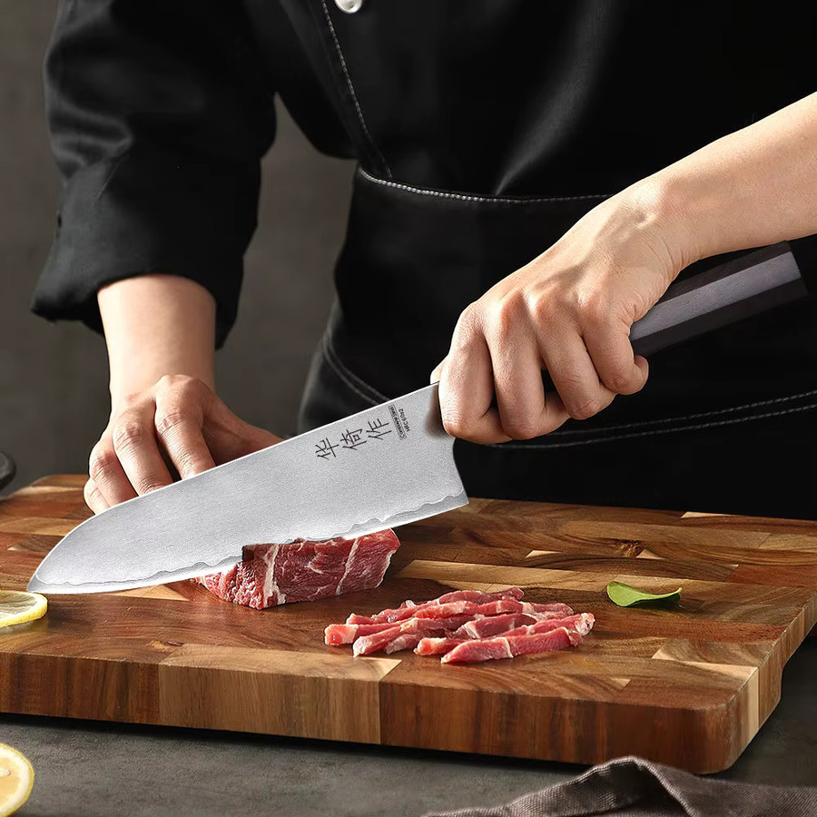 HUAYIGRAND Santoku-Messer aus dreischichtigem Verbundstahl, 17,78 cm, Weiß - Bild 4