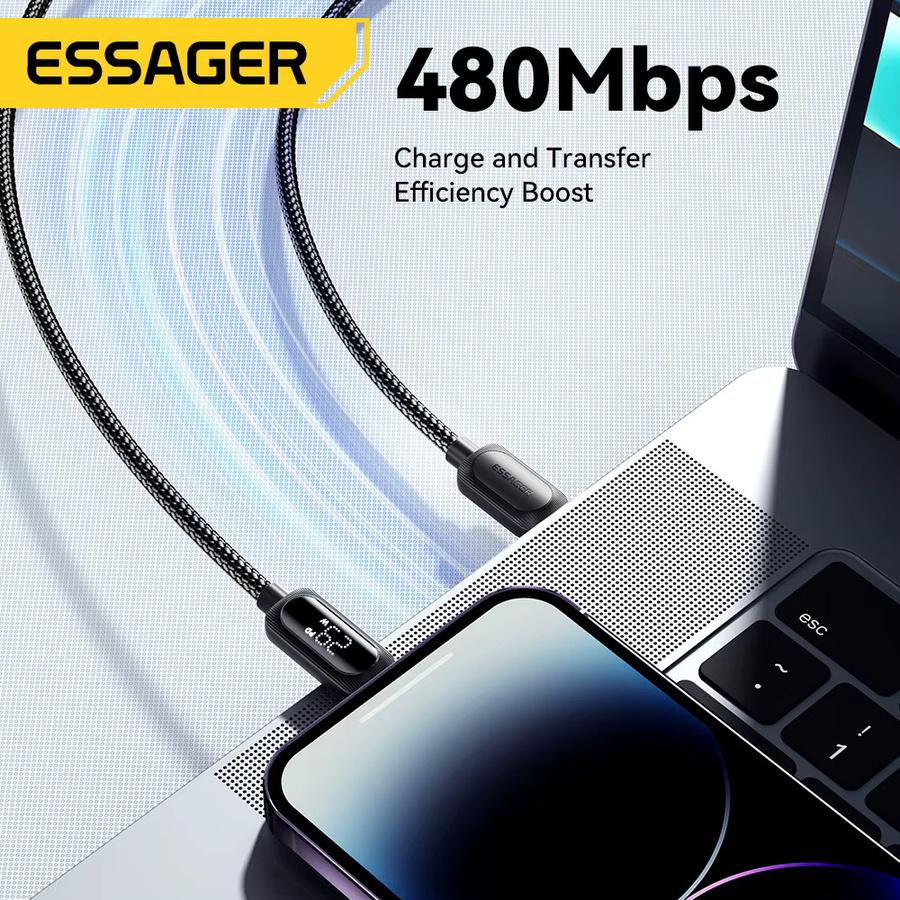 ESSAGER USB-C auf Lightning Schnellladekabel 29W in Schwarz für iPhone 14 13 12 11 Pro XS 8 Datenkabel - Bild 5