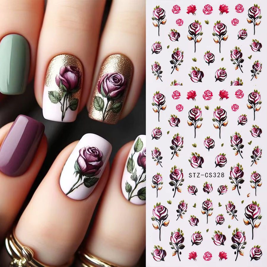 Full Beauty Rosen-Nagelkunst-Aufkleber, lila und rosa, 2 Stück - Bild 2