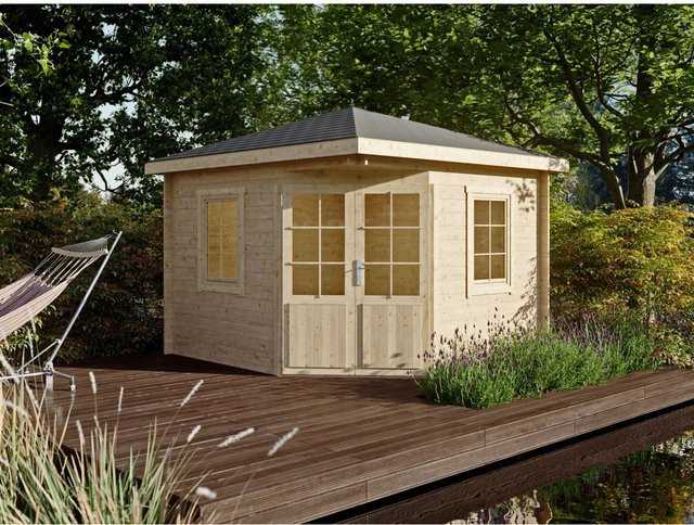 Fjordholz Gartenhaus Evelyn 3A als 5-Eck Log Cabin in Braun mit Walmdach - Bild 1