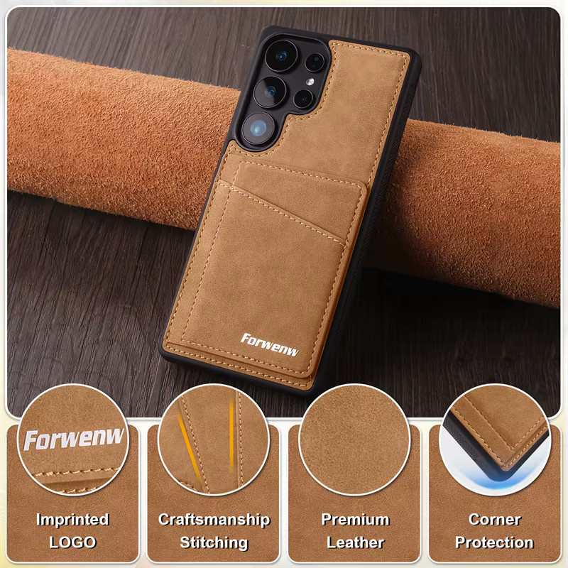 Stoßfeste Leder-Brieftasche als Handyhülle für Samsung Galaxy S25 S24 S23 S22 S21 Ultra Plus mit Kartenfach in Blau und Braun - Bild 2