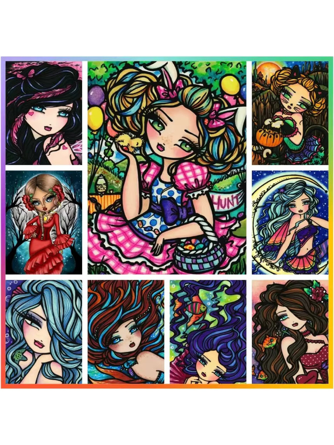 KAYOU DIY Diamantmalerei 5D Mosaik-Stickerei mit langhaarigem Mädchen in Multicolour, B/H: 30,0 x 20,0 cm - Bild 2