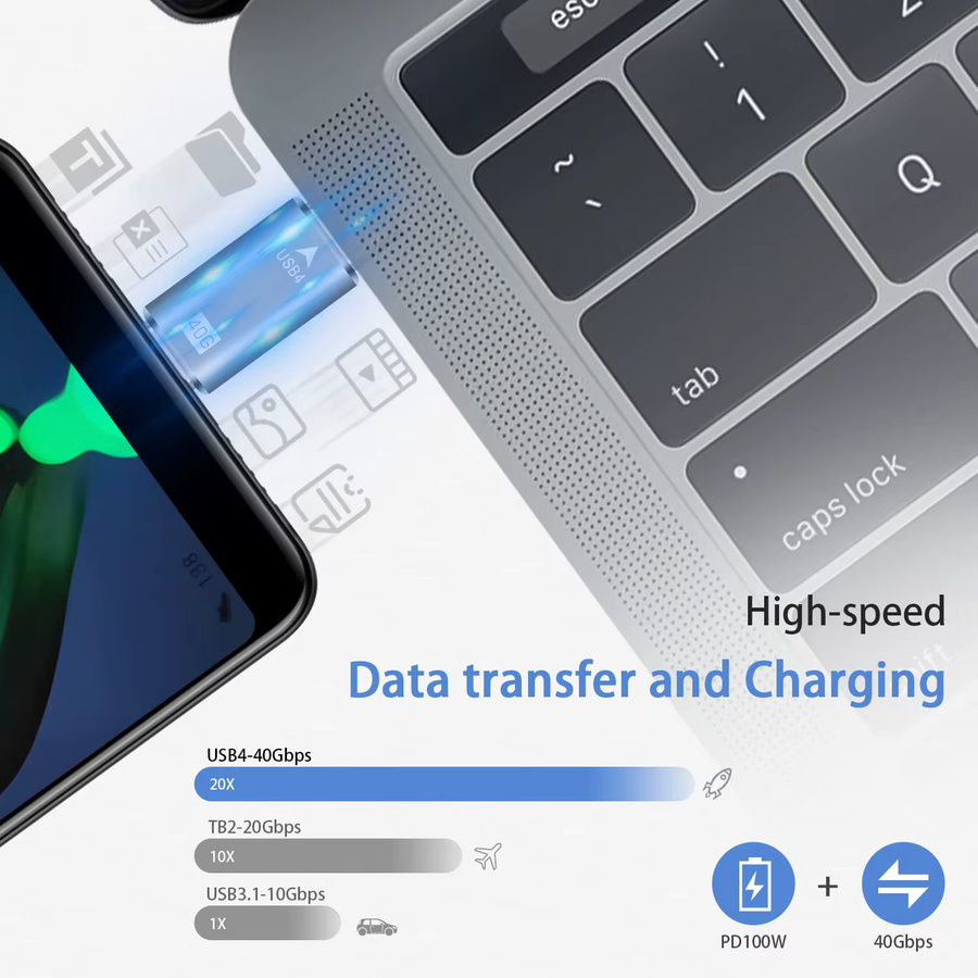 NNBILI USB-C auf USB-C Adapter mit 40 Gpbs Datenübertragung und Ladefunktion, Thunderbolt, USB 4.0, 3.1, 2.0, Farbe: Silber - Bild 2