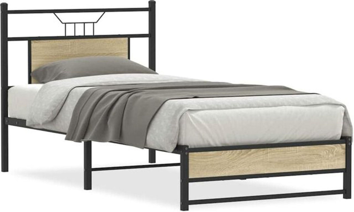 Vidaxl Bettgestell aus Holzwerkstoff und Stahl in Eiche Natur Braun im Industrial Design B/T/H: 90 x 190 cm - Bild 1