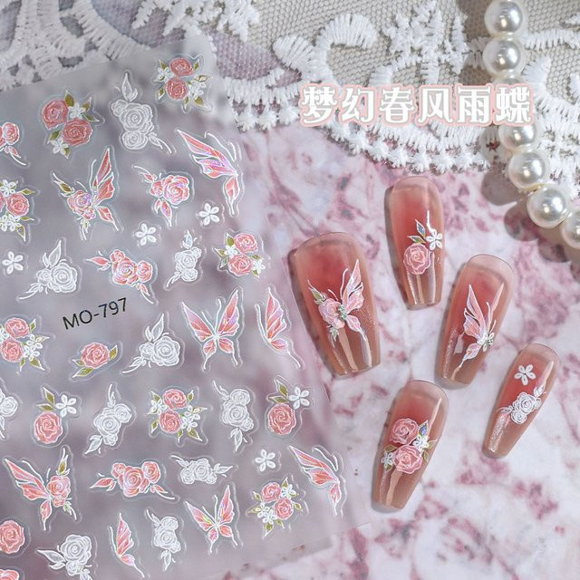 Rhstoe Nagelaufkleber, Rosa, Schmetterlings-Blumen-Design - Bild 1