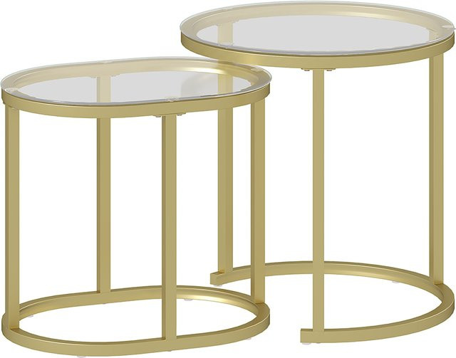 HOMCOM Couchtisch 2er Set rund mit Glasplatte und Stahlrahmen in Gold und Schwarz - Bild 1