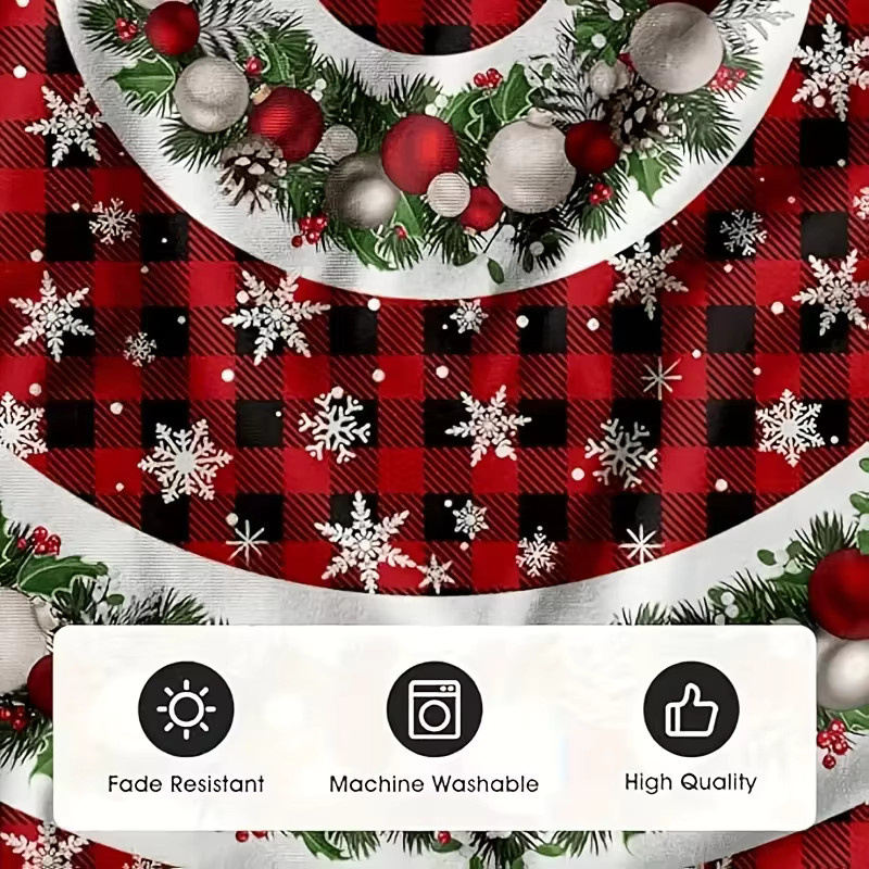 VIKAMA Weihnachtsbaumrock mit festlichen Motiven in Rot und Karo-Design aus Textil für drinnen und draußen - Bild 3