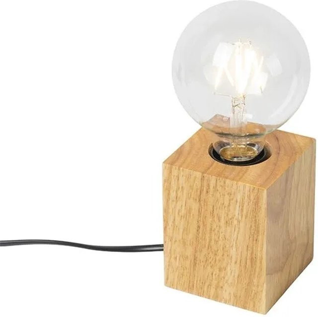 QAZQA Tischlampe aus Naturholz im rustikalen Block-Design mit dimmbarer E27 Fassung - Bild 1